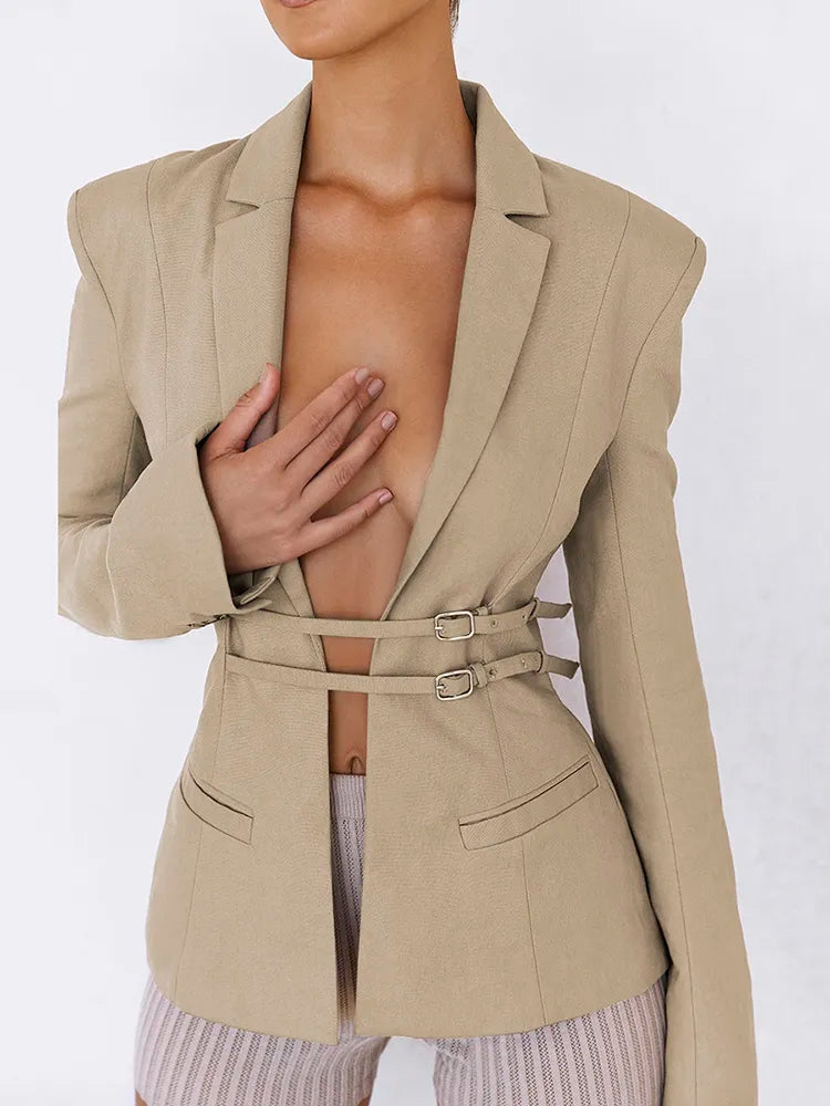 WAISTBAND DETAILED BLAZER - NUDE