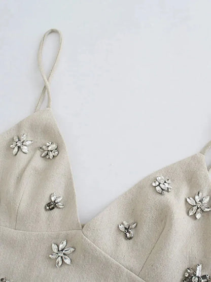 JEWEL EMBELLISHED LINEN DRESS