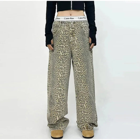 WASHED PANTHER / LEOPARD PRINT JEANS