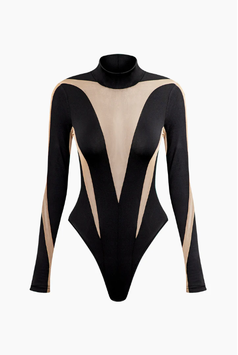 MESH CUT OUT BODYSUIT - BLACK