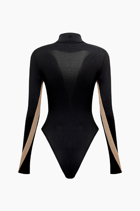 MESH CUT OUT BODYSUIT - BLACK