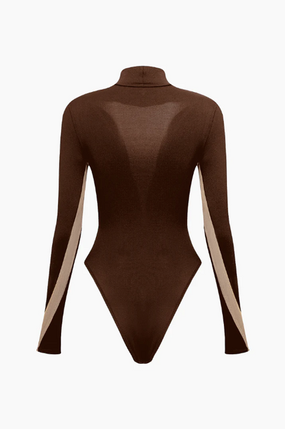 MESH CUT OUT BODYSUIT - BROWN