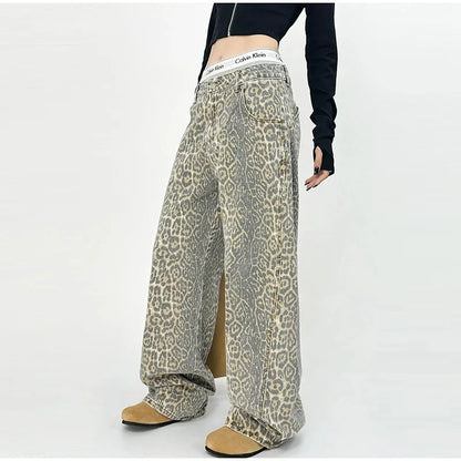 WASHED PANTHER / LEOPARD PRINT JEANS