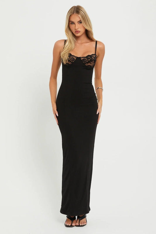 MIMI Black lace Maxi Dress