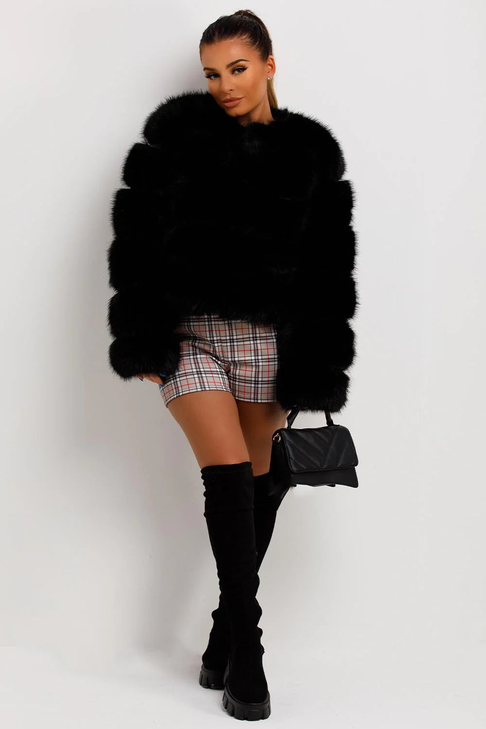 The Luxe Black Faux Fur Panel Jacket