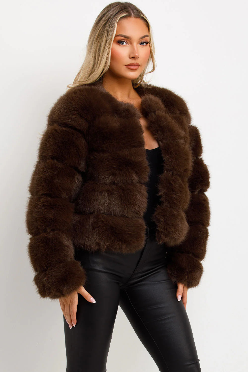 The Luxe Chocolate Brown Faux Fur Panel Jacket