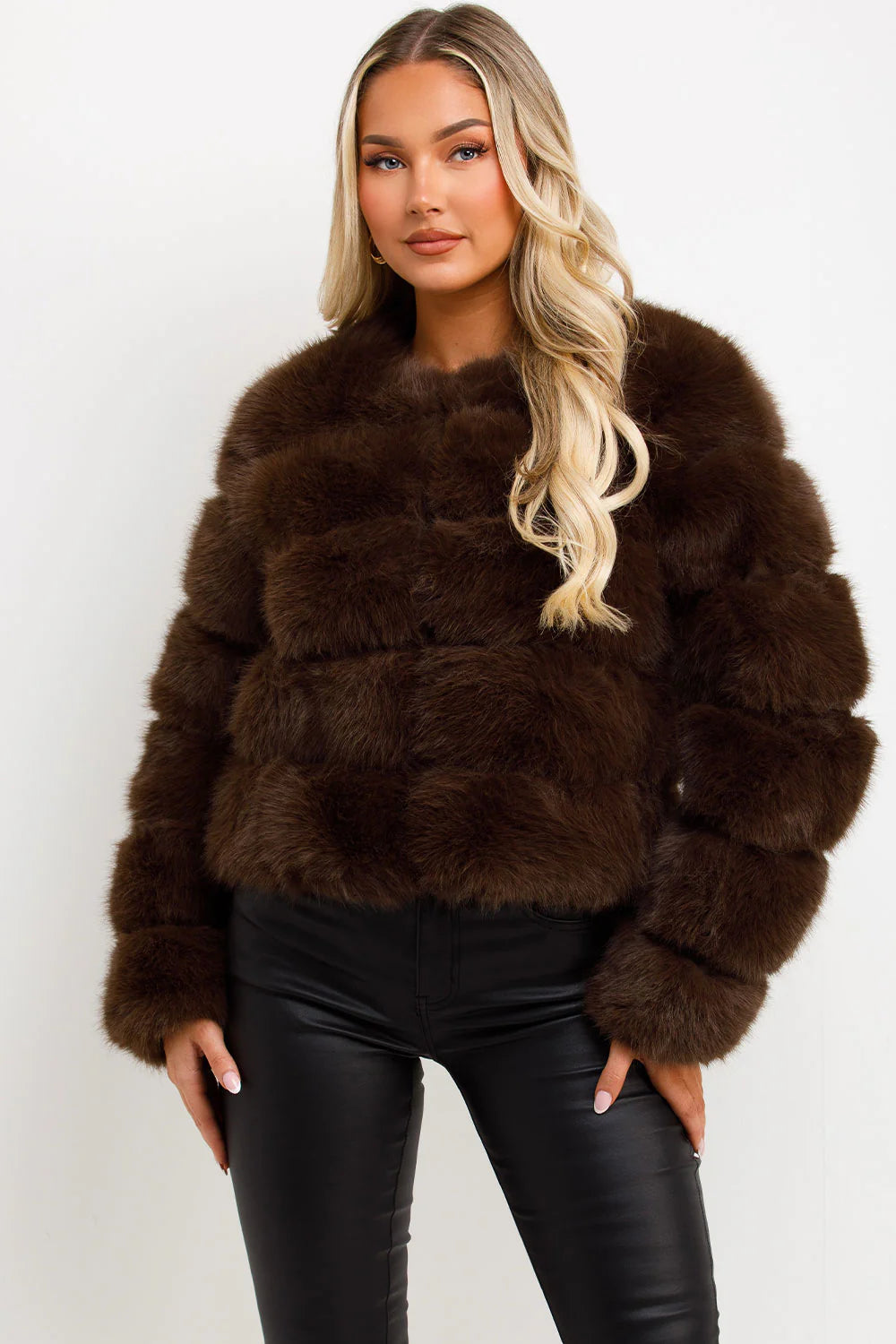 The Luxe Chocolate Brown Faux Fur Panel Jacket