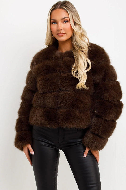 The Luxe Chocolate Brown Faux Fur Panel Jacket