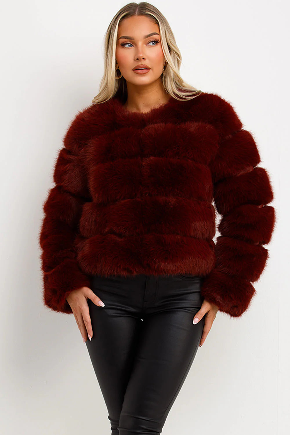 The Luxe Burgundy Faux Fur Panel Jacket