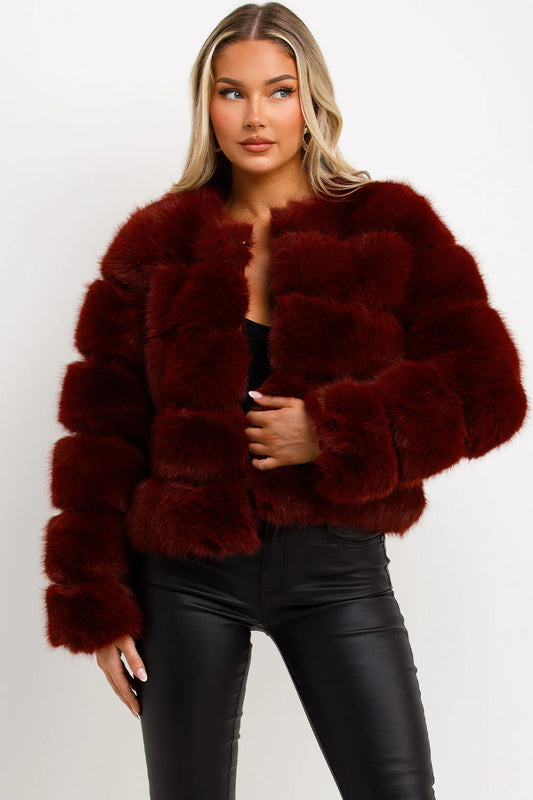 The Luxe Burgundy Faux Fur Panel Jacket