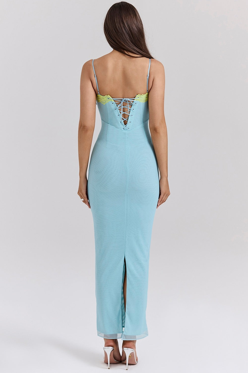 ELODIE BLUE AND GREEN LACE MAXI DRESS
