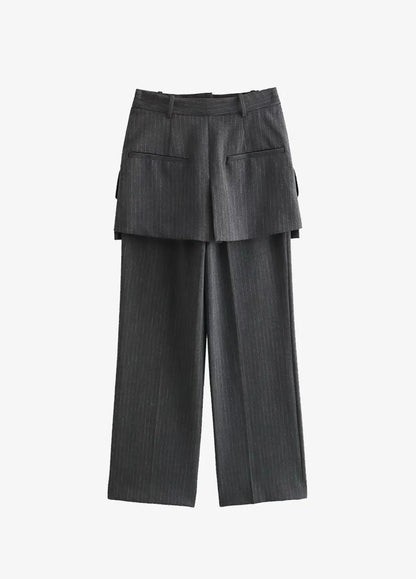 Grey Pin-Stripe Pocket Detailed Suit Pants