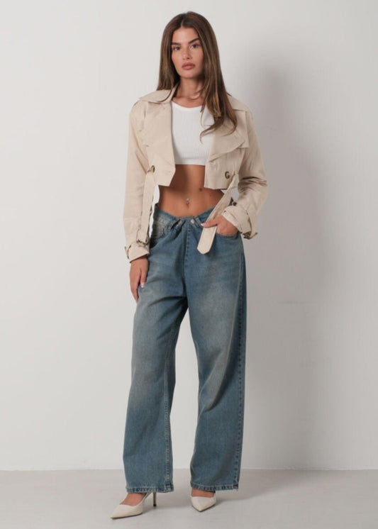 BEIGE CROPPED TRENCH COAT