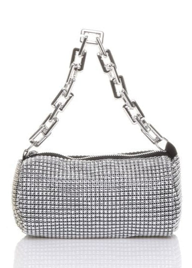 SILVER RHINESTONE AND CHAIN PURSE