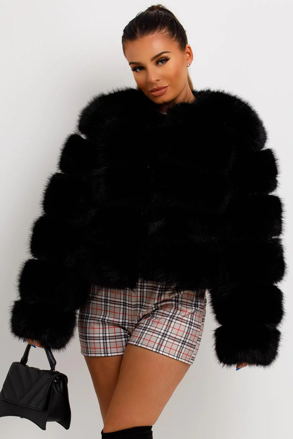 The Luxe Black Faux Fur Panel Jacket