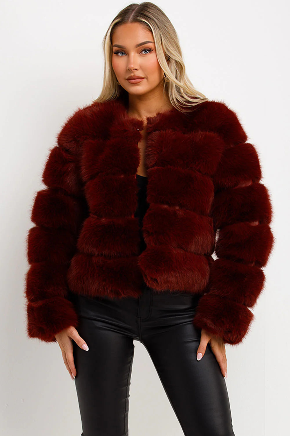 The Luxe Burgundy Faux Fur Panel Jacket