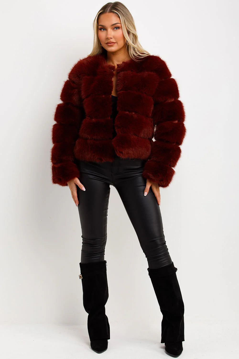 The Luxe Burgundy Faux Fur Panel Jacket
